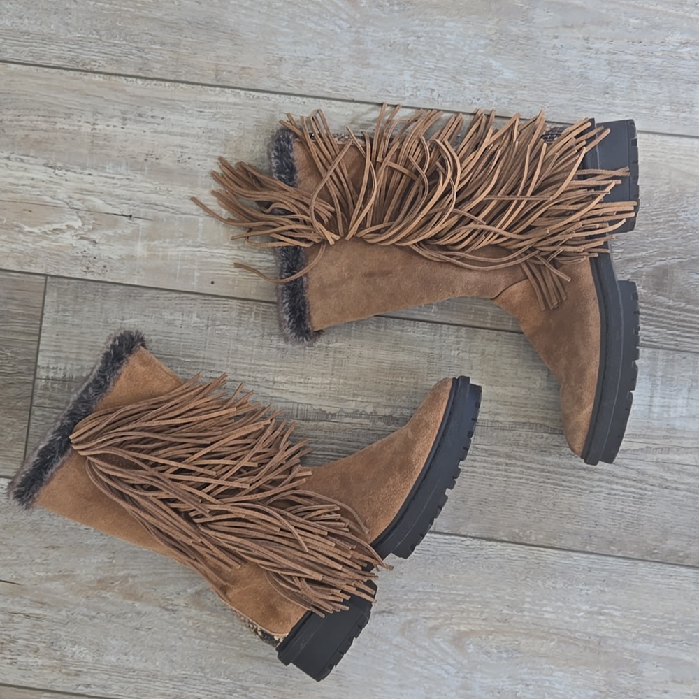 Sam Edelman Fringe Suede Boots - Brown Size 8